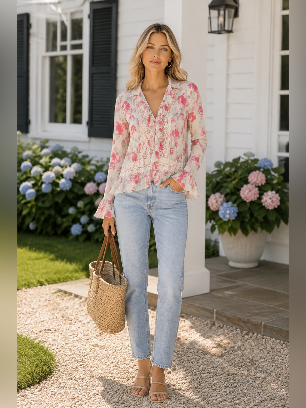 FREE PEOPLE Bad at Love Floral Lace Ruffle Blouse | Ivory Combo | Size Small